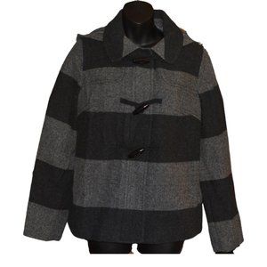 Striped Wool Hooded Zip-Front Jacket Size Medium